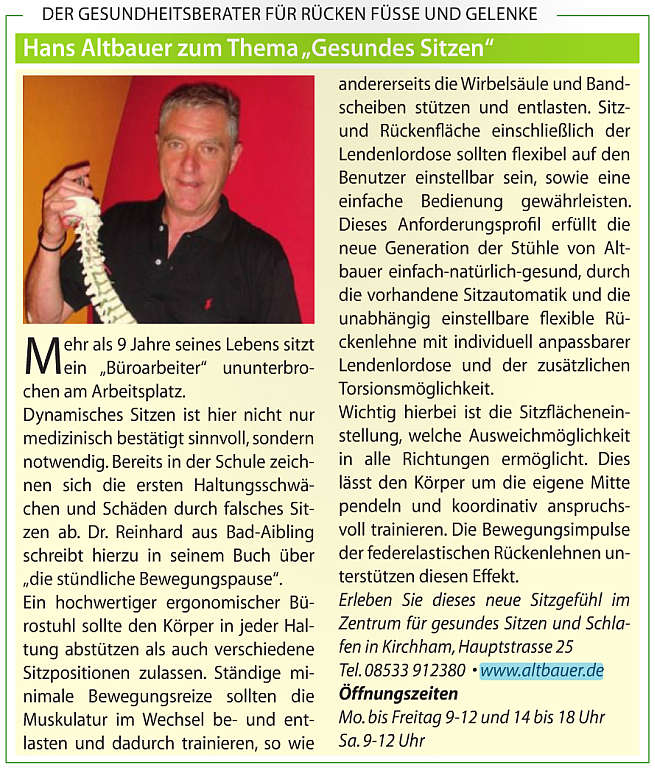 Hans Altbauer zum Thema 'Gesundes Sitzen' Bad Fssing aktuell im Juni 2011